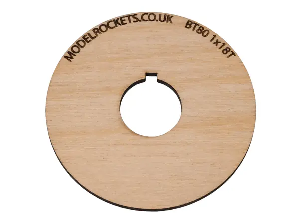 2x BT80 (65mm) 1x18mm centering ring with cut out for retaining hook (3mm plywood), Other product options: BT80 1x18mm (hook) model rocketry
