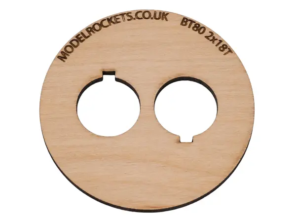 2x BT80 (65mm) 2x18mm centering ring with cut out for retaining hook (3mm plywood), Other product options: BT80 2x18mm (hook) model rocketry