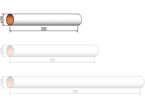 Körperrohr 26 mm x 385 mm – 3 Schlitze – Flugzeugzelle Klima [CLONE]