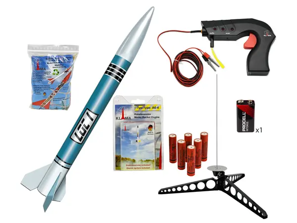 Kit de démarrage de fusée LOC I avec rampe de lancement, contrôleur, rembourrage, batterie et kit de 3 moteurs B6-4