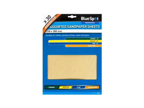 30 pezzi di carta vetrata assortita (macchia blu) - extra fine, fine, media e grossa